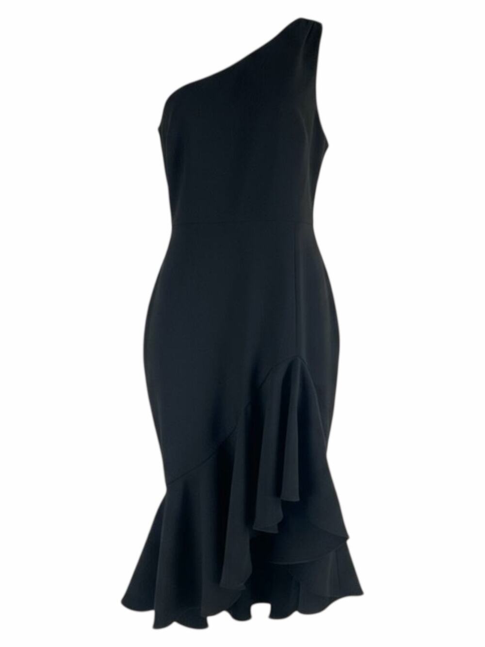 Likely Rollins One Shoulder Flounce Hem Black Cocktail Dress Size 8
